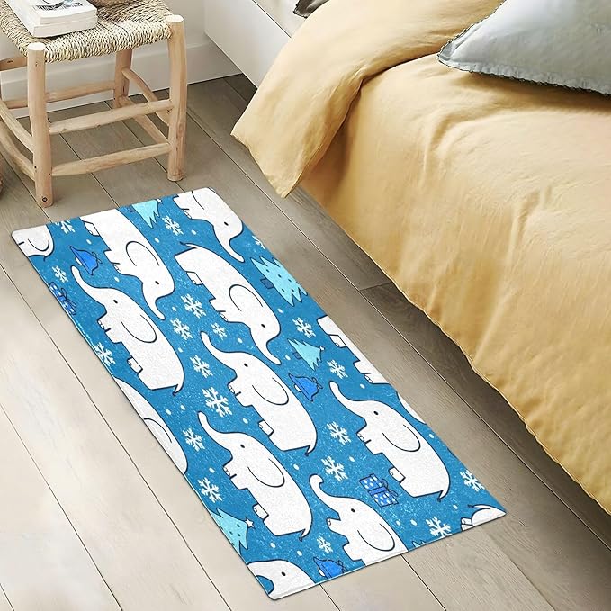 White Elephant Snowflake Blue Christmas mats Non Slip Anti-Mold Bath Rugs - Image 5