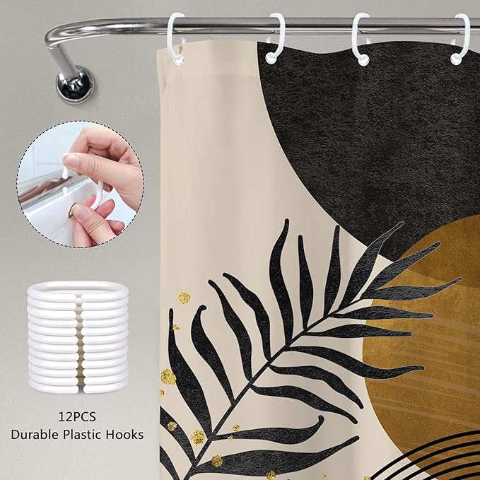 Black Boho Shower Curtain 60Wx72H Modern Bohemian Abstract Brown Tan Mid - Image 6