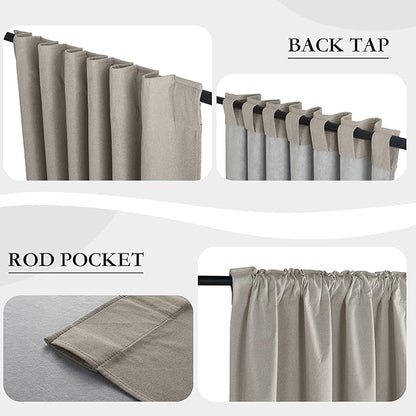 RYB HOME 100% Blackout Silver Grey Curtains, Privacy Flax Linen Drapery - Image 6