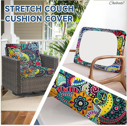 12Pcs Stretch Patio Cushion Cover, Boho Floral Couch & Sofa Slipcovers - Image 5