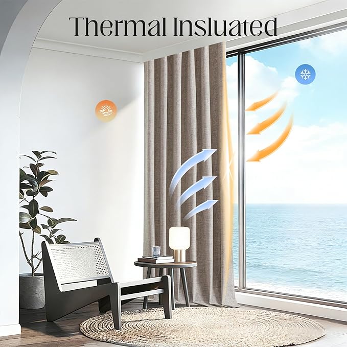 CUCRAF Linen Look 100% Blackout Curtains 90 Inch Length 2 Panels Set, Back Tab - Image 6