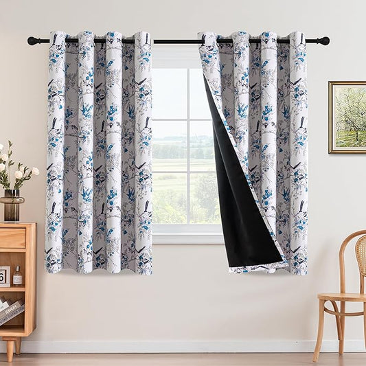 H.VERSAILTEX Floral 100% Blackout Vintage Curtains 63 inch Length 2 Panels Blue by HVERSAILTEX