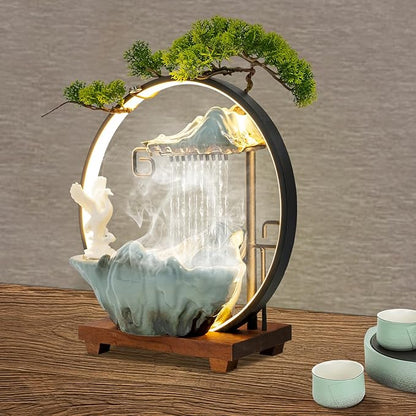 15In White Crane Water Fountain Waterfall Indoor Tabletop Decration Humidifier - Image 2