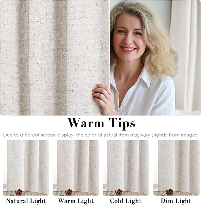H.VERSAILTEX Primitive Linen Curtains 100% Blackout Curtain Drapes Burlap - Image 5