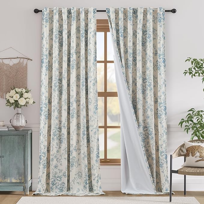 jinchan Blackout Linen Blend Curtain Floral Blackout Curtains by JINCHAN