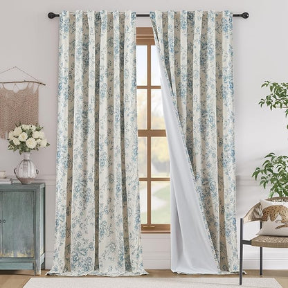 jinchan Blackout Linen Blend Curtain Floral Blackout Curtains by JINCHAN