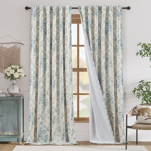 jinchan Blackout Linen Blend Curtain Floral Blackout Curtains by JINCHAN