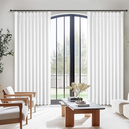 Bright White Full Blackout Natural Linen 100 Inch Curtains Para Sala 2 Panels - Image 6