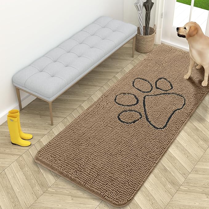 OLANLY Dog Door Mat for Muddy Paws 59x24, Paw Print Design, Absorbs Moisture by OLANLY
