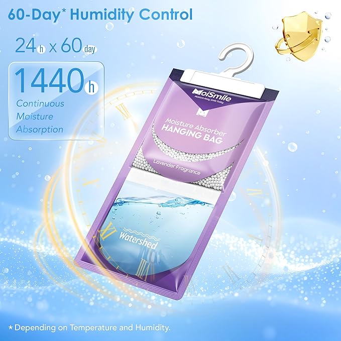Moisture Absorbers 10 Pack Lavender Fragrance, Hanging Closet Dehumidifier Bags - Image 5