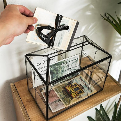 Wedding Card Box with Slot, 10.2'' Large Black Glass Card Boxes - Image 5