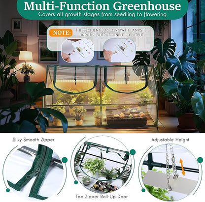 Meonum Mini Greenhouse with Grow Light, 47.2" L x 23.6" L x 23.6" W Portable - Image 3