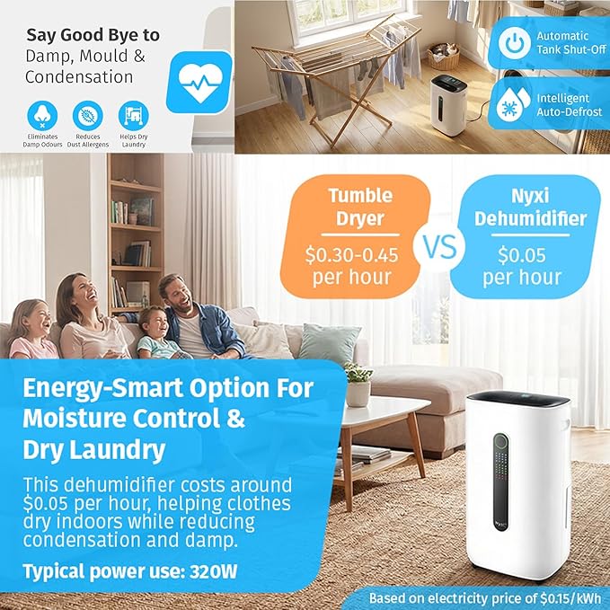 Nyxi 4, 500 Sqft / 50 Pints Compressor Dehumidifier, Smart Digital Humidity - Image 5