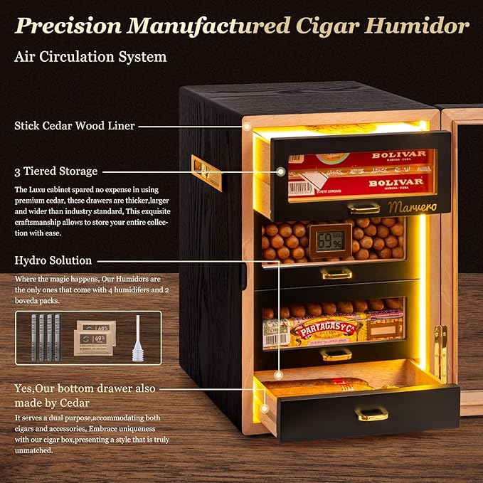 Cigar Humidor, Desktop Humidor Cabinet Triple-Sided Light - Image 4