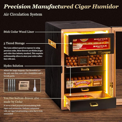Cigar Humidor, Desktop Humidor Cabinet Triple-Sided Light - Image 4