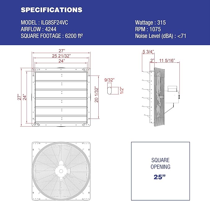 iLiving 24" Shutter Exhaust Fan - Image 4