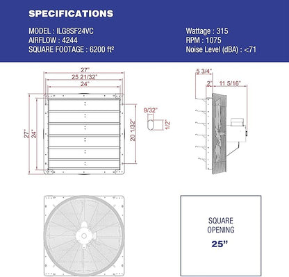 iLiving 24" Shutter Exhaust Fan - Image 4