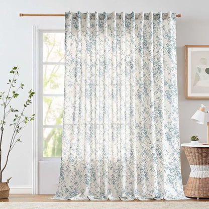 jinchan Linen Floral Curtains 100 Inch Extra Wide by JINCHAN