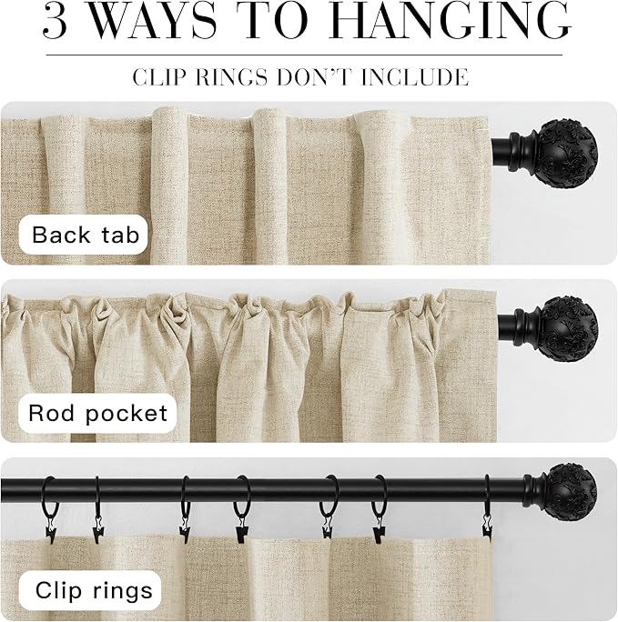 RYB HOME 100% Blackout Linen Textured Curtains 96 inches Long, Thermal - Image 6
