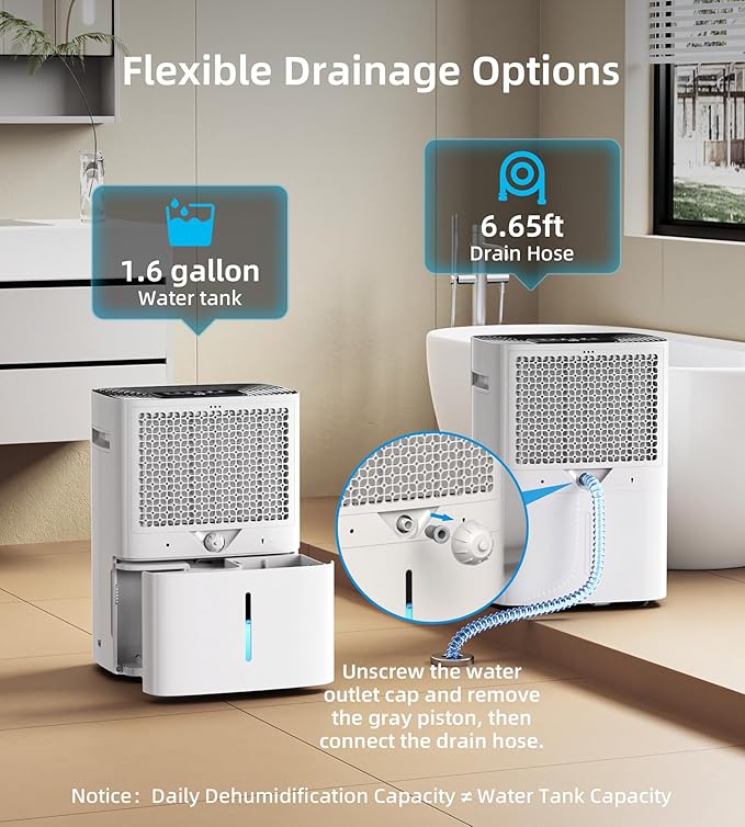 100 Pint Dehumidifier for Home and Basement, 6L Water Tank, 7000 Sq.Ft Coverage - Image 3