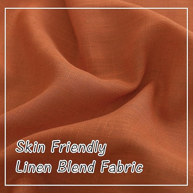 Modern Village Burnt Orange Linen Back Tab Curtains - Image 5