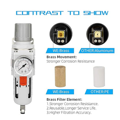 NANPU 3/4" NPT Compressed Air Filter Regulator Combo Piggyback, 5 Micron Brass - Image 5