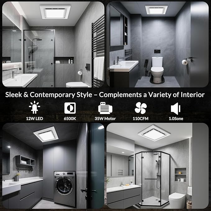 TEPU Bathroom Exhaust Fan with Light 110 CFM, 9.8In Grille, Cutout Size 8.27" x - Image 6