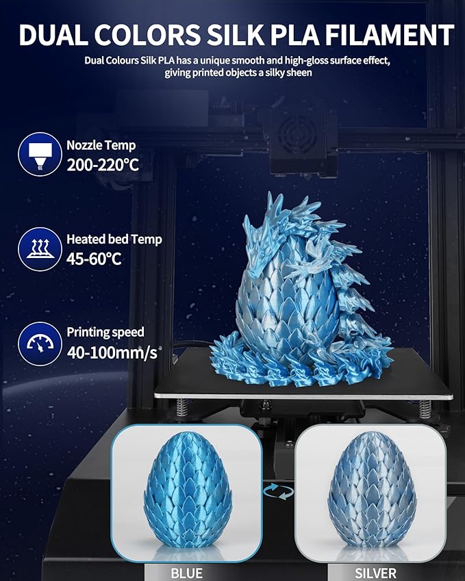 LANDU Silk Dual Color PLA Filament 1.75mm 1KG, 3D Printer Filament Dimensional - Image 3