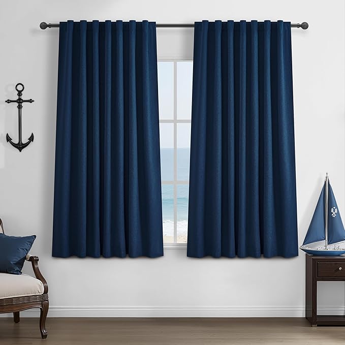 Navy Blue 100% Blackout Curtains 45 Inches Long 2 Panels Set, Kids/Boys Rooms by QJMYDECO