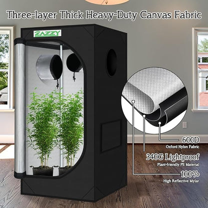zazzy 2x2 Grow Tent 24"x24"x48"600D Mylar Hydroponic Indoor Plant Grow Tents - Image 5
