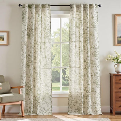 jinchan Linen Floral Curtains 96 Inch Length by JINCHAN