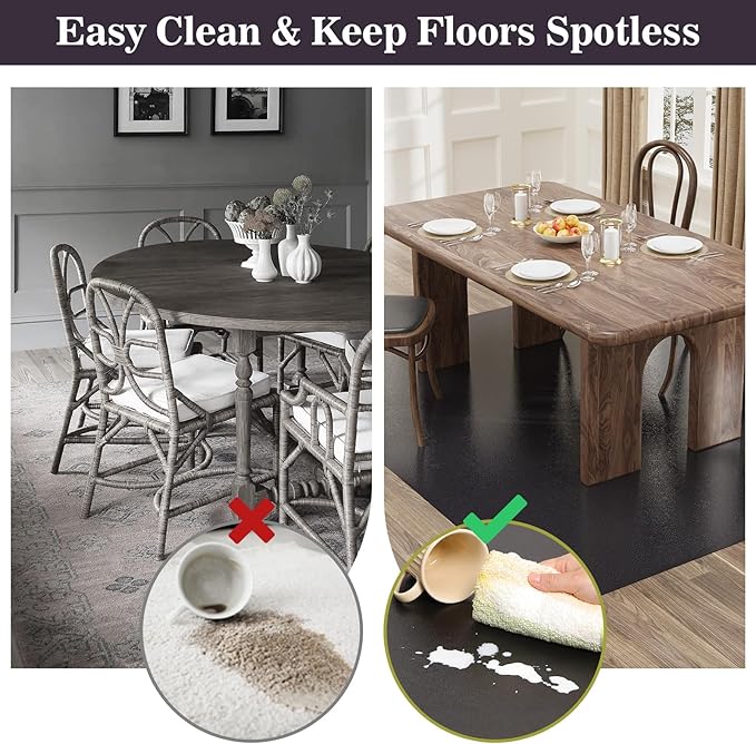 8'×12' Black Floor Mat for Under Kitchen Table, Waterpoof Easy Cleaning Plastic - Image 2