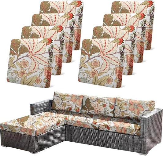 8Pcs High Elastic Digitally Printed Sofa Seat Cushion Cover, Soft & Comfortable by CALBODE