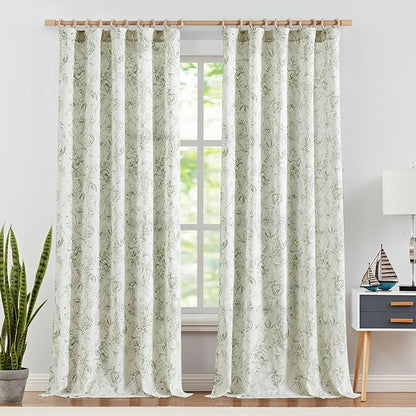 jinchan Floral Curtains 108 Inch Length Sage Green Flower Linen Farmhouse - Image 2