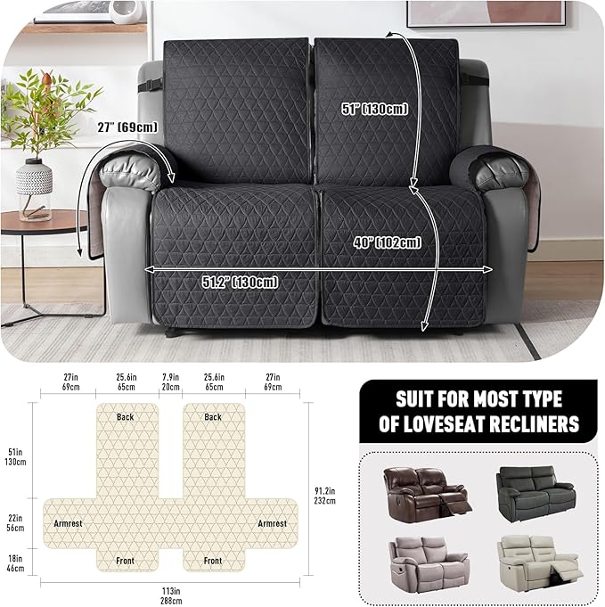 TAOCOCO 100% Waterproof Recliner Cover, Non-Slip Washable Reclining Couch Cover - Image 3