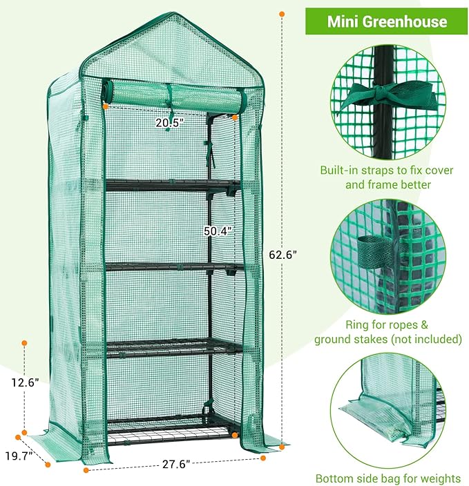 Mini Greenhouse with Screen Roof, Ohuhu Upgraded Portable 4 Tier Small - Image 6