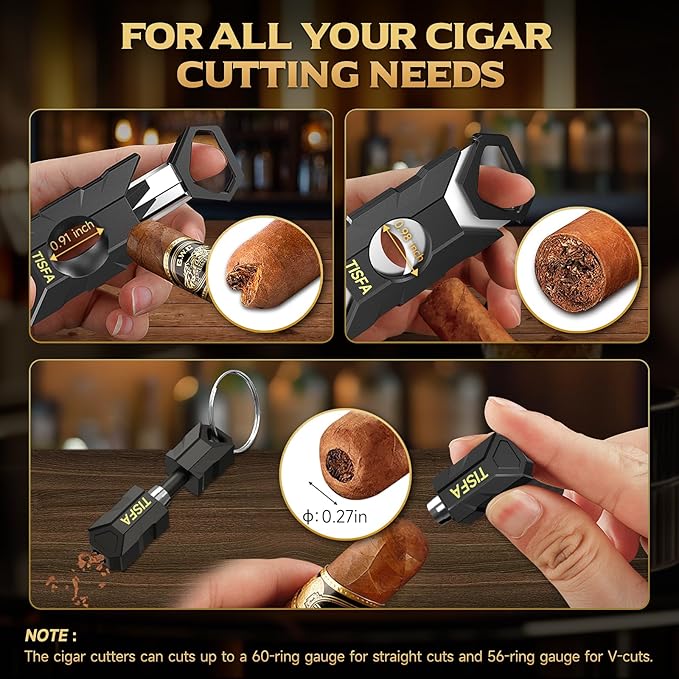 TISFA Cigar Humidor Box Cigar Accessories Set, Includes V Cutter, Straight - Image 7