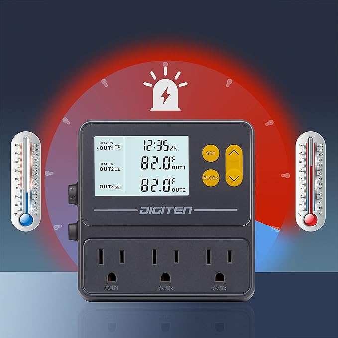 Reptile Temperature Controller, 3 Outlet Timer Thermostat - Image 2