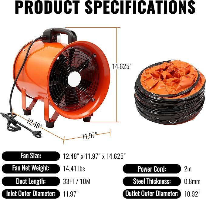 dreamdragon Upgraded 10-Inch Utility Blower Fan, Portable Industrial Exhaust Fan - Image 2