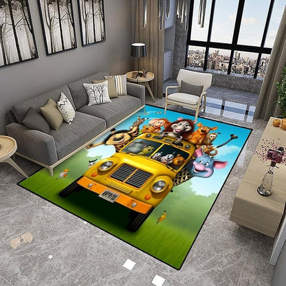 Rug, The Animals in The Car Pattern Printing Anti-Slip Backing Area Rugs Stain - Image 4