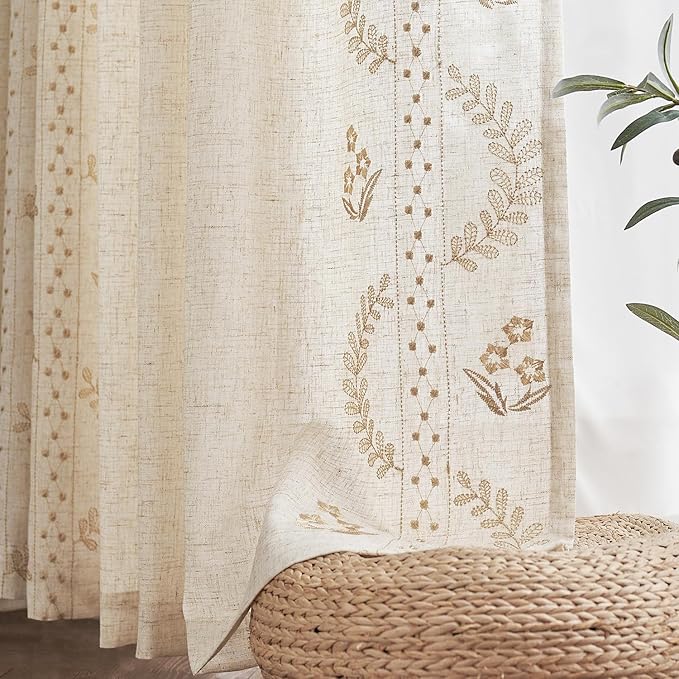 jinchan Belrose Linen Curtains for Bedroom Floral Curtains 84 Inch Length Linen - Image 9