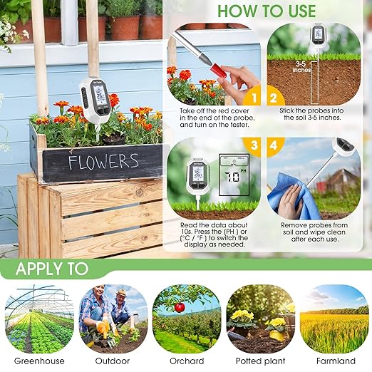 4-in-1 Soil Moisture Meter, Digital Plant Temperature/Soil Moisture Test & PH - Image 5