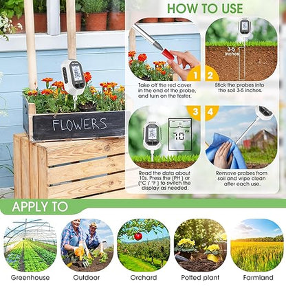 4-in-1 Soil Moisture Meter, Digital Plant Temperature/Soil Moisture Test & PH - Image 5