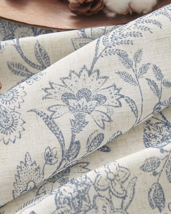 Vangao Lined Linen Curtains for Bedroom Floral Curtains 96 Inches Long Blue - Image 9