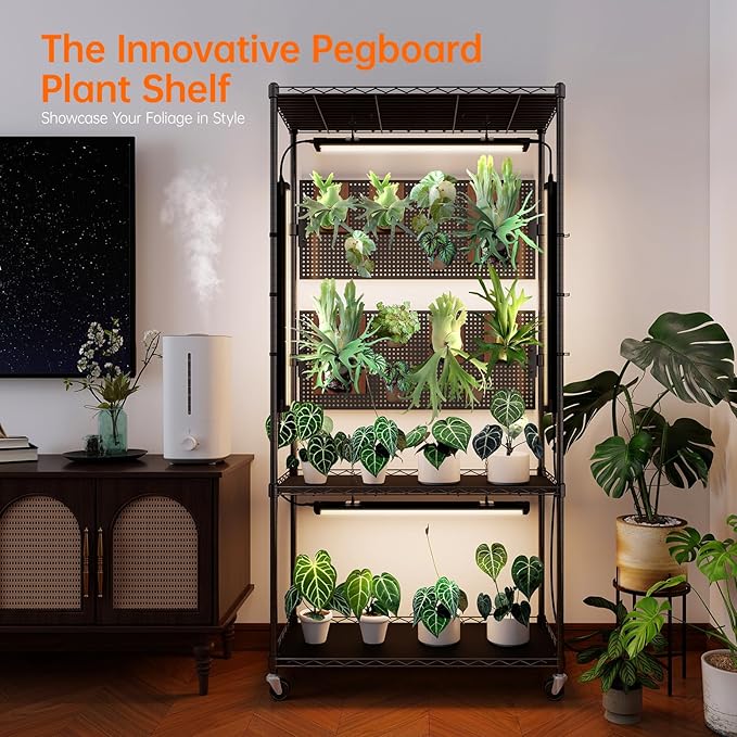 Bstrip Plant Cabinet with Pegboard, 3 Tier Plant Shelf with Grow Light - Image 5