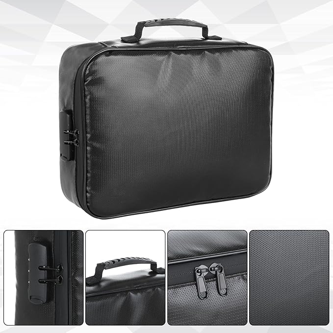 Fireproof Document Box with Lock, Waterproof File Organizer Portable Travel - Image 3