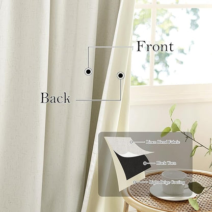RYB HOME Cream White Linen Blackout Curtains, 100% Blackout Thermal Insulated - Image 3