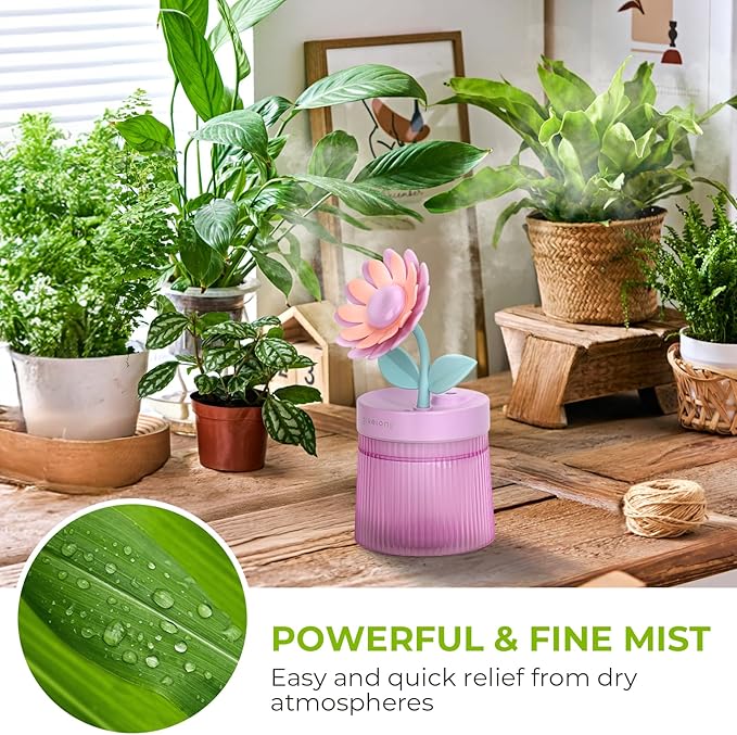 Cute Flower Mini Humidifier, 260ml Sunflower Desktop Humidifiers - Image 2