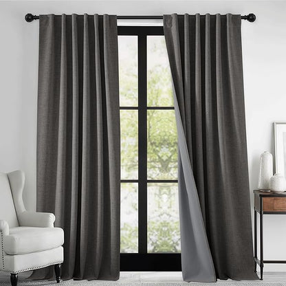 RYB HOME 100% Blackout Curtains Linen Textured 102 Inch Long, Insulating Energy - Image 7