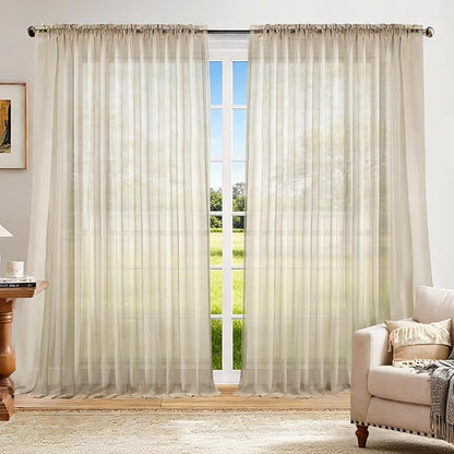 Dreaming Casa Solid Sheer Curtains 84 Inches Long Taupe Rod Pocket Voile by DreamingCasa